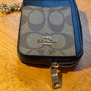 Coach Brown and Black Card Holder with Gold Chain